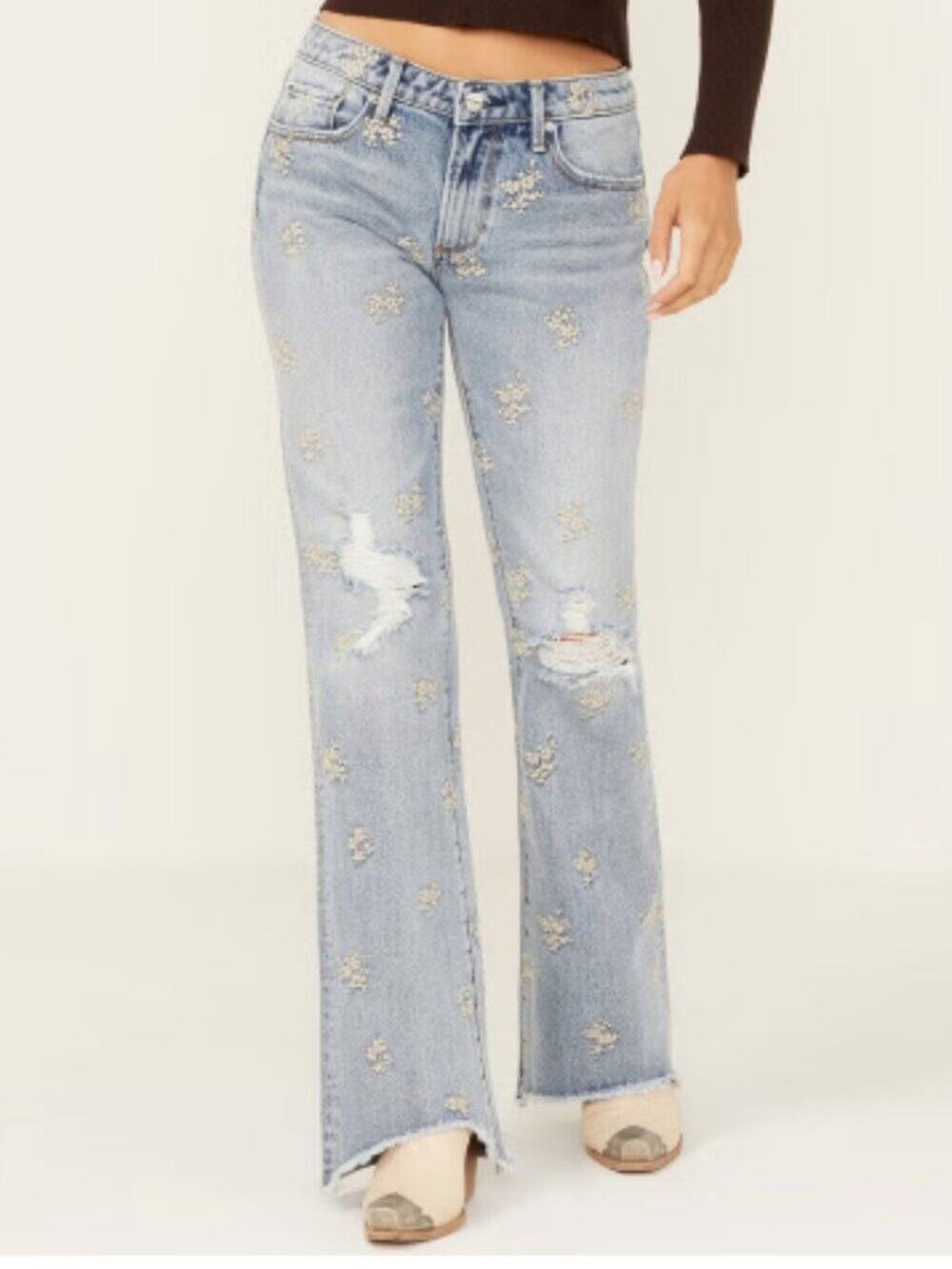 NWT Driftwood Eva Low Rise Floral Flare Embroidered Jean 26